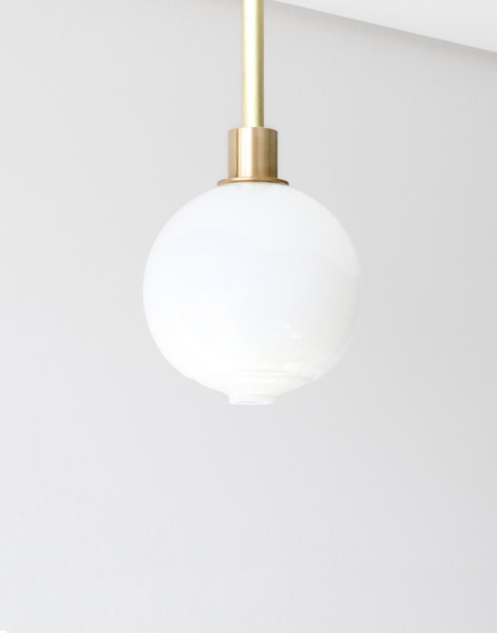 Sklo Stem Pendant Small Brushed Brass Opaque White 30cm Brassgold Designer Pendant Lighting