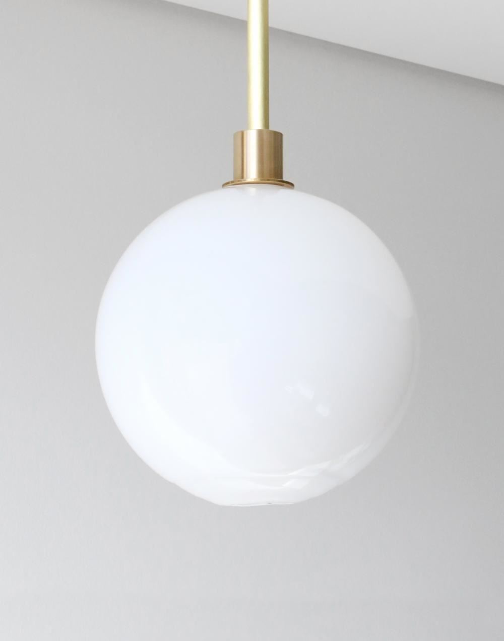 Sklo Stem Pendant Large Brushed Brass Opaque White 60cm Brassgold Designer Pendant Lighting