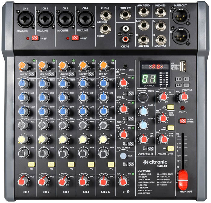 Image of Citronic 10 Channel Mixing Desk with DSP + USB/PC/BT Player Mixing Desks