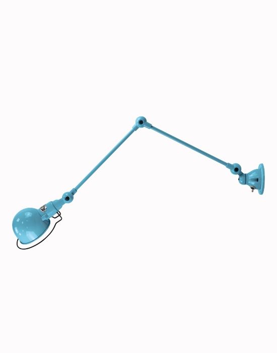 Jielde Signal Two Arm Adjustable Wall Light Pastel Blue Gloss Integral Switch On Wall Base