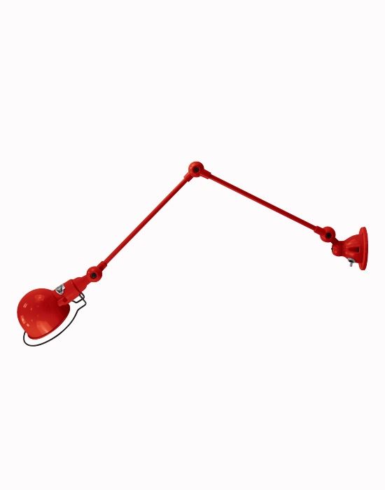 Jielde Signal Two Arm Adjustable Wall Light Red Gloss Integral Switch On Wall Base