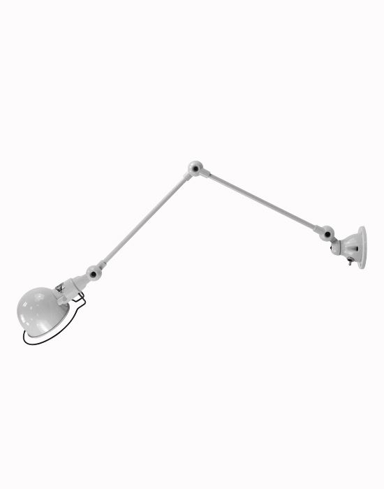 Jielde Signal Two Arm Adjustable Wall Light Silver Grey Gloss Integral Switch On Wall Base