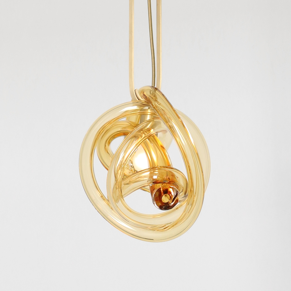 Sklo Wrap Pin Pendant Brushed Brass Transparent Amber Brassgold Designer Pendant Lighting