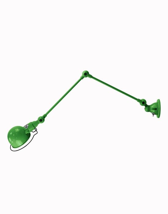 Jielde Signal Two Arm Adjustable Wall Light Apple Green Matt Integral Switch On Wall Base