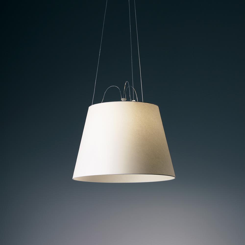 Artemide Tolomeo Mega Pendant Aluminium Parchment Shade 42cm Silver Designer Pendant Lighting