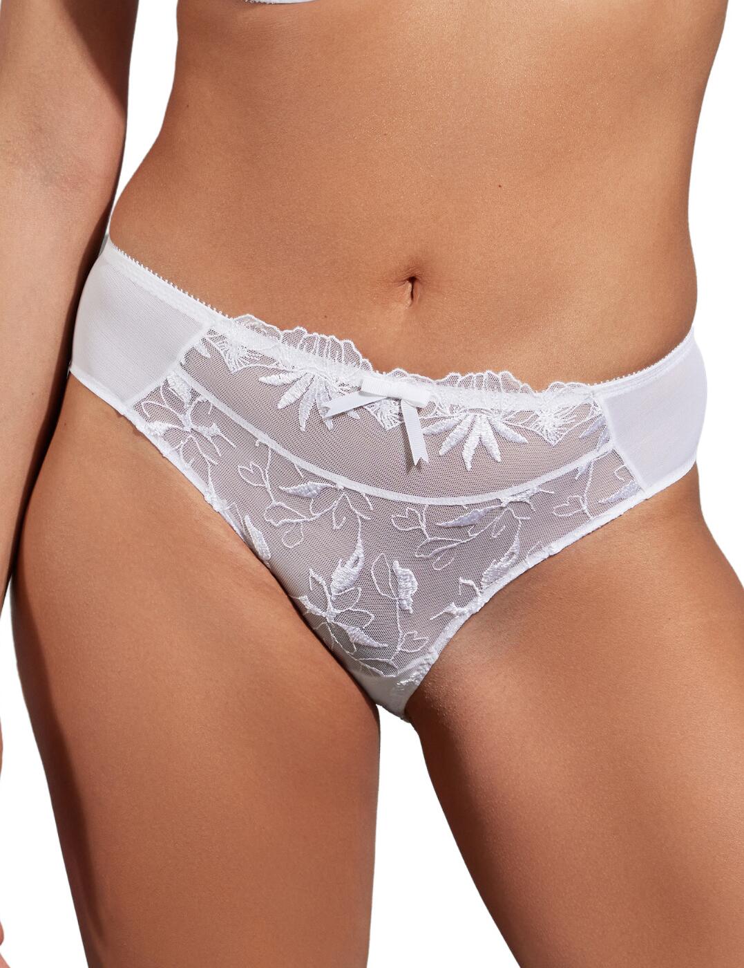 The Empreinte Anouk introduces this stunning brief, the epitome of luxurious lingerie! Designed for women who seek only the very best in their intimate apparel, this stunning piece is sure to captivate your senses and take your lingerie game to the next level. With its mid rise waist, the Empreinte Anouk brief strikes the perfect balance between comfort and style. You'll feel confidently supported, yet oh-so-elegant as it graciously accentuates your curves. The moderate rear coverage ensures a secure fit. The sheer panelling and gorgeous embroidered details create an exquisite and feminine touch to your luxurious look. And the best part? The Empreinte Anouk brief is just one part of a complete ensemble. Explore our matching lingerie options and indulge yourself in the world of opulence that awaits you.