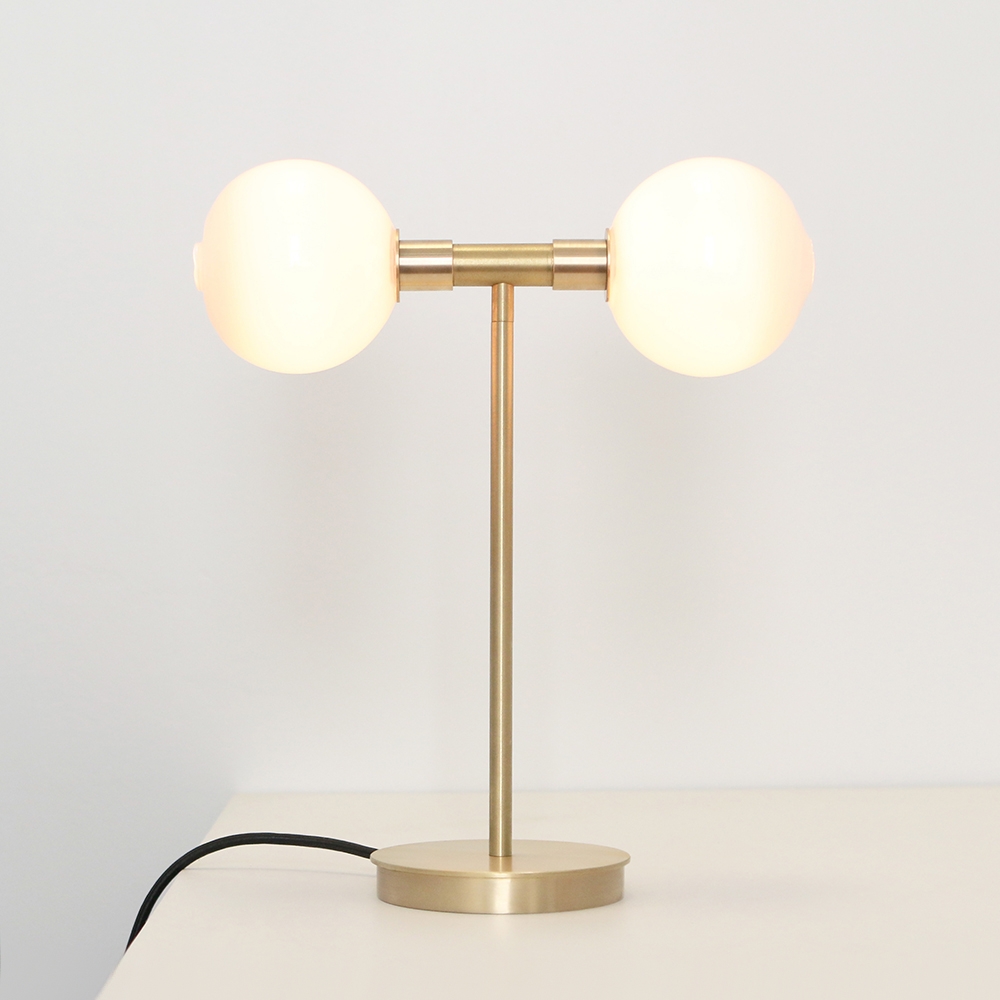 Stem Table Light Double Brushed Brass Transparent Clear