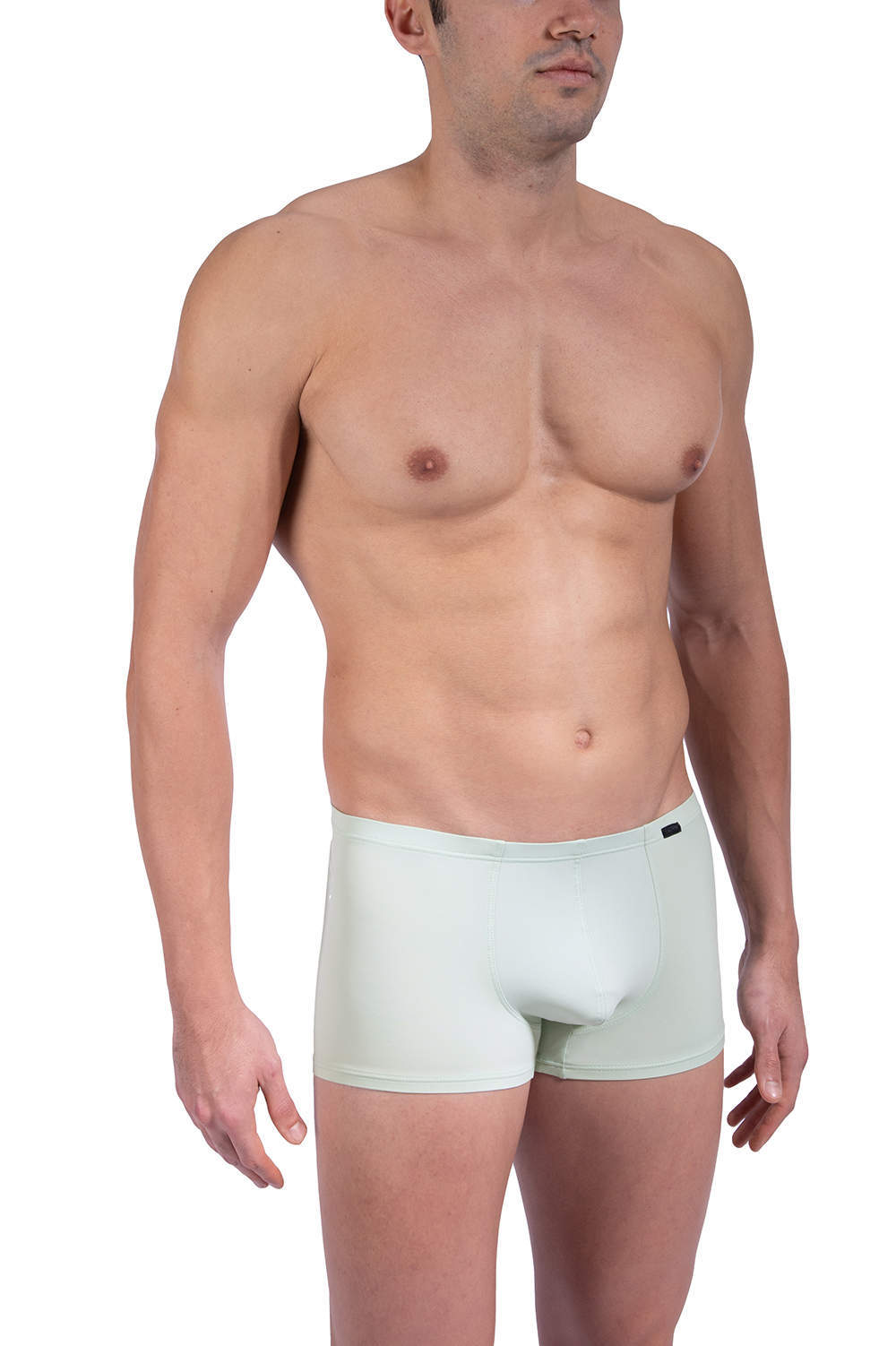 Shop finest Olaf Benz RED 2302 Mini Pant men’s underwear shorts. Soft green male boxer brief trunks – low profile pouch. Buy luxury designer undies online