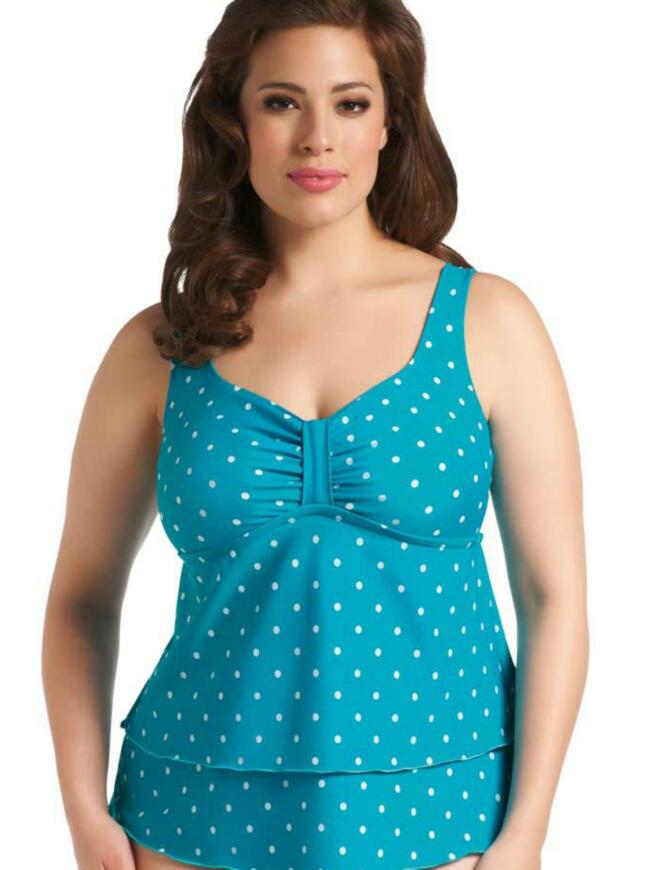 The Elomi Rara Tankini top is simply stunning, designed in a fun Polka Dot Print. The tankini top is non wired and can be worn over the Elomi swim bra if additional support is required.  Sizes in UK Sizes The tiered style is a flattering fit.   19299-33549-384157 EL7020AQA Tankini Top