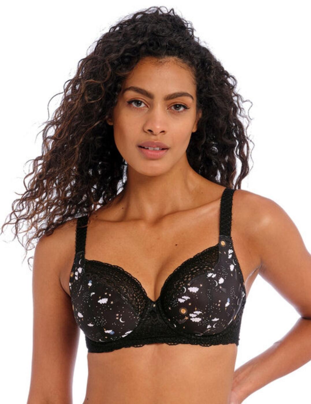 This chic balcony bra from Freya's Daydreaming range features a delicate crochet-look lace design on the upper cup and gently scalloped edges for a feminine, fashion-forward look. The cups are underwired to provide support and are non-padded, giving a smooth, natural silhouette under your clothes. Adjustable straps ensure you can get the perfect fit and the rear hook and eye fastening is secure and snug no matter what. Pair this bra with matching briefs from the Daydreaming range for a charming combination.