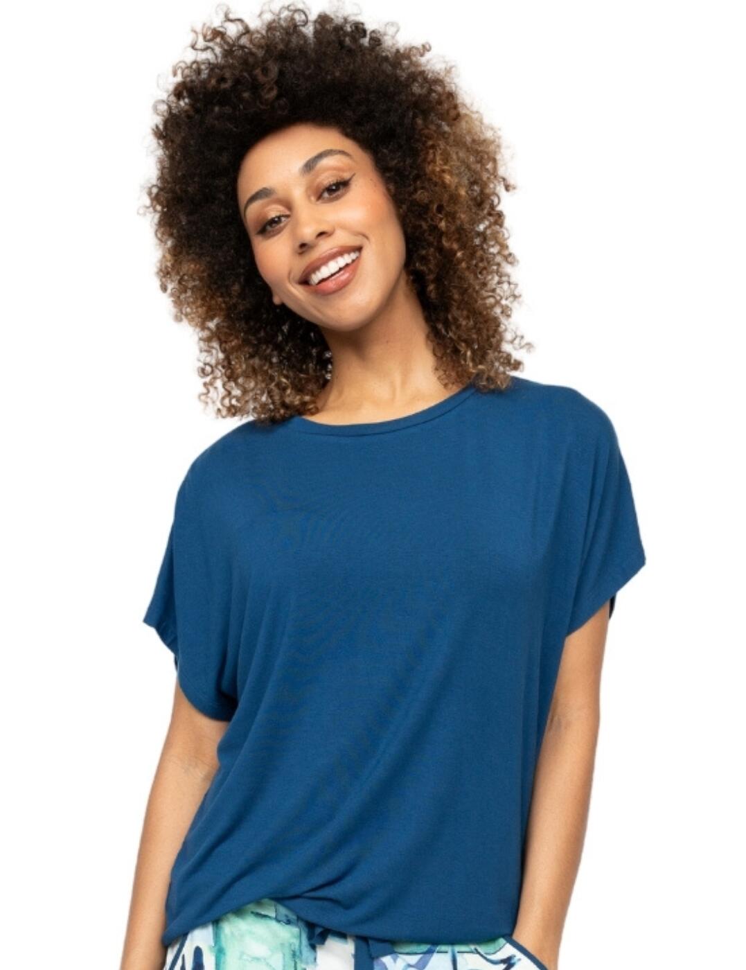 Dream of effortless comfort with the Harriet slouch jersey pyjama top by Cyberjammies. Crafted from sustainably sourced fabric, this must-have pyjama top is super soft to promise exceptionally comfortable sleepwear. Its relaxed fit hangs loose for a casual, flattering silhouette, while capped sleeves offer a stylish touch and ensure you stay cool on cosier evenings. Wear with coordinating Harriet nightwear for head-to-toe comfort.