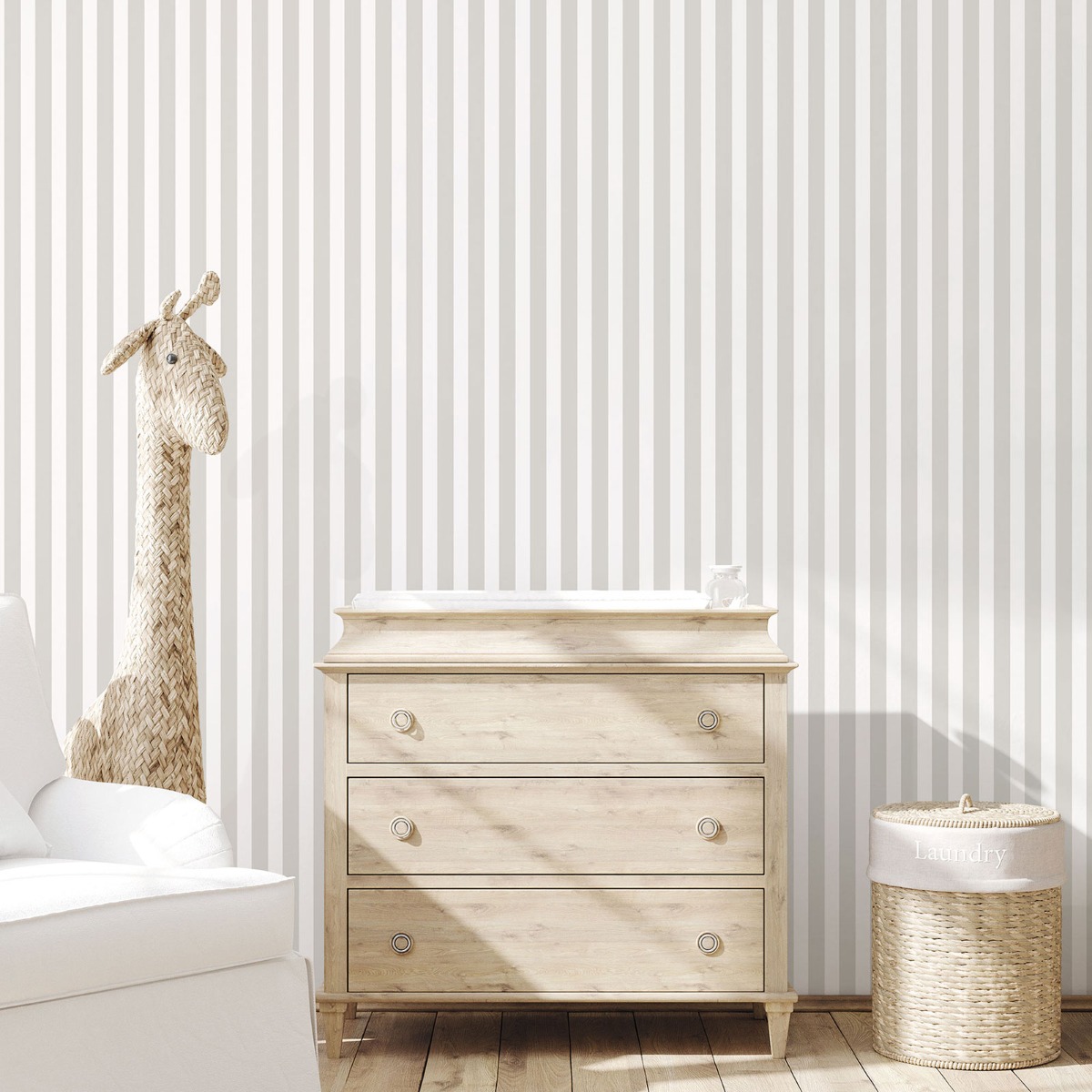 Galerie Tiny Tots 2 Stripe Silver Grey Wallpaper G78401, Silver