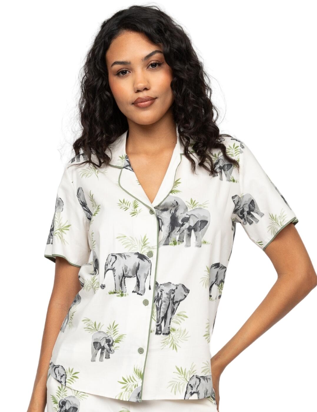 Upgrade your sleepwear game with the Cyberjammies Eloise pyjama top. Featuring a fun and playful elephant print, this top is bound to bring a smile to your face every time you wear it. The short sleeves and rounded collar give it a classic and timeless look, while the button-up design adds a touch of elegance. To top it off, the contrasting piping adds a pop of colour, making this top a statement piece to stand out in your sleepwear drawer. But that's not all this pyjama top is also a part of our matching coordinates set, so you can mix and match with the Cyberjammies Eloise Pyjama Bottoms for a complete and stylish bedtime look.