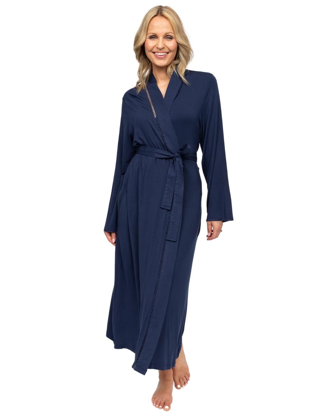 Feel confident and comfortable in the Louisa long dressing gown by Cyberjammies Nora Rose. Falling at mid-calf length, this dressing gown is designed to put your comfort first, crafted from exceptionally soft jersey fabric with long sleeves for year-round wear. It boasts a kimono-style silhouette with an adjustable wrap-front to ensure customisable cosiness, while elegant wide-stitch detailing exudes feminine chic. What's more, Cyberjammies' signature sustainably sourced materials mean your sleepwear is as kind to the planet as it is to your rest. Shop coordinating Nora Rose Louisa nightwear for cohesive comfort.