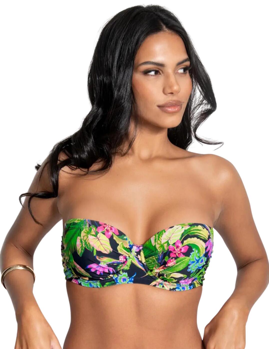Introducing Pour Moi's St Lucia multiway bikini top, perfect for all your beach and poolside adventures this season. Our multiway top features an on-trend tropical print and comes with padding and underwire for maximum support. You have the option of wearing it as either a strapless, halter or classic two-strap design - whichever suits the occasion best! Plus, we've made sure to include a convenient clip back fastening too, so you can put it on with ease. To complete your look, why not match this piece with our coordinating bottoms?  Multiway bikini top Padded cups Underwired for support Multiway adjustable straps Clip back fastening Tropical print Matching swimwear available Country of origin: China Composition: 62% Recycled Polyamide &pipe; 17% Elastane &pipe; 11% Polyamide &pipe; 10% Polyester Listed in UK sizes  60454-105339-1399865 29500 Halter Bikini Top