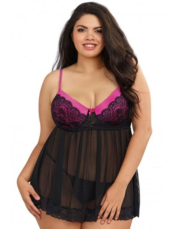 Feel amazing in this stunning babydoll by Dreamgirl. This babydoll offers a very feminine look thanks to the pretty flowy skirt and pinches in at the waist. The cups are adorned in gorgeous lace and are also underwired and padded for a gorgeous, uplifted push-up look. Extra touches such as the lace trim give this babydoll a pretty look. The shoulder straps are adjustable so that you can find your perfect fit. This design secures at the rear with a hook and eye closure.  Feminine design Underwired Padded cups Cups adorned with Lace trim Adjustable straps Hook and eye closure G-string thong included Composition: Mesh/Satin - 95% Nylon, 5% Spandex &pipe; Lace - 100% Nylon &pipe; G-string - 95% Nylon, 5% Spandex UK sizes  45313-84217-1119539 11020X Babydoll