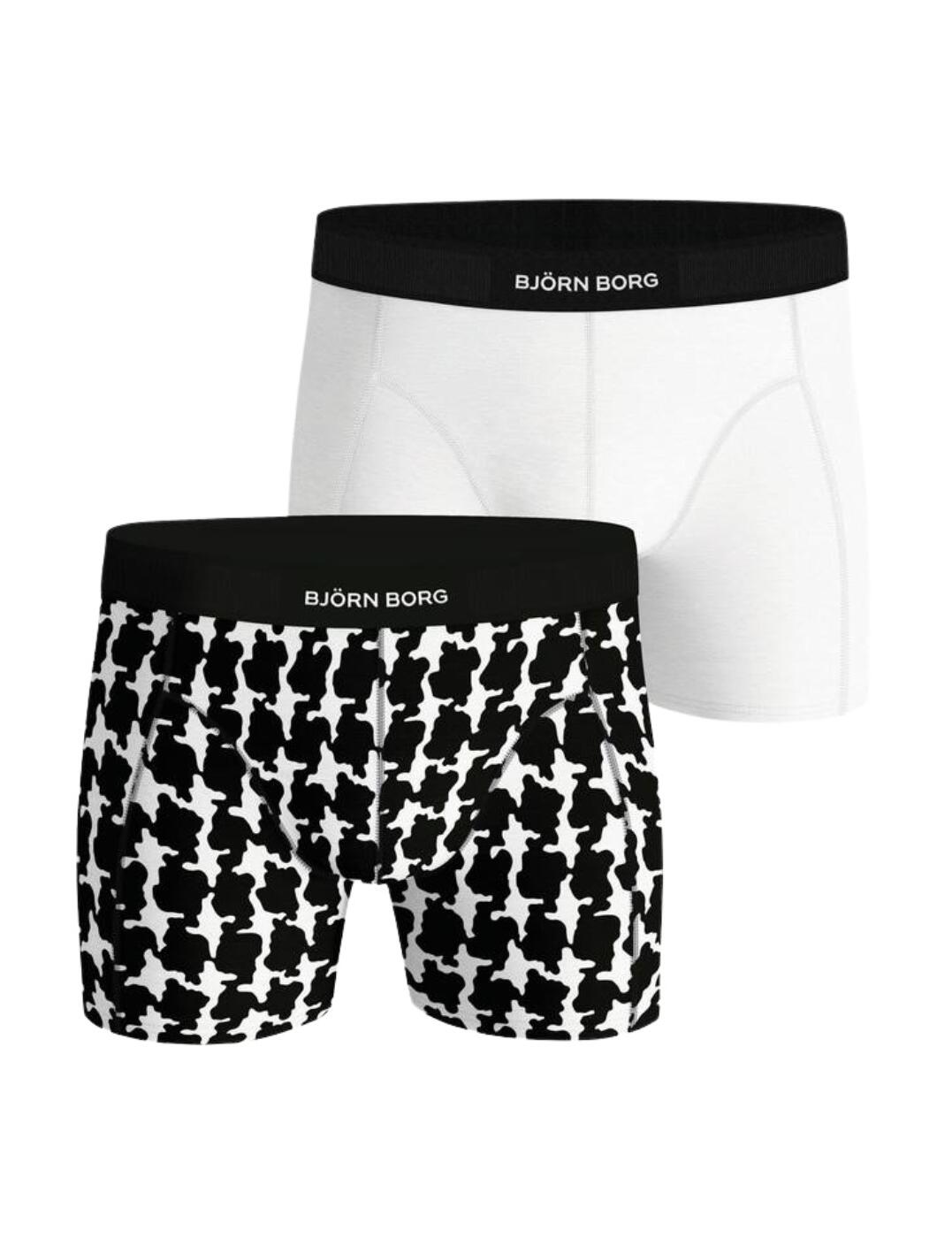 Feel iconic this season with Bjorn Borg's Performance range. This 2-pack of boxers is perfect for those wanting to update their underwear drawer with chic on-trend pieces. Crafted from soft stretch cotton that guarantees a comfortable fit and provides no restriction on freedom of movement with every wear. Cut to a regular rise waist with a mid-leg length giving these boxers a classic design. Features a signature elasticated waistband with the eye-catching Bjorn Borg logo to give these boxers a fun twist that will definitely become a favourite in your collection.  Essential 2-pack Regular rise Medium leg length High-quality stretch cotton Chic designs Signature Bjorn Borg logo on the stretch waistband Country of origin: China Composition: 95% organic cotton &pipe; 5% Elastane Listed in UK sizes  56349-100025-1313071 10001297 Men's Boxer 2 Pack