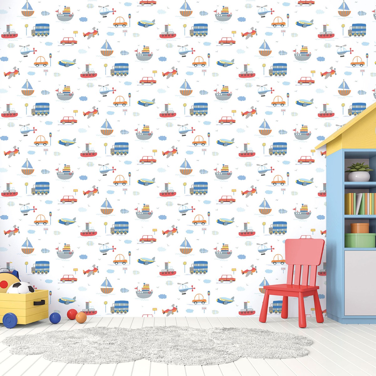Tiny Tots 2 Transportation Wallpaper Blue Orange Red Galerie G78415