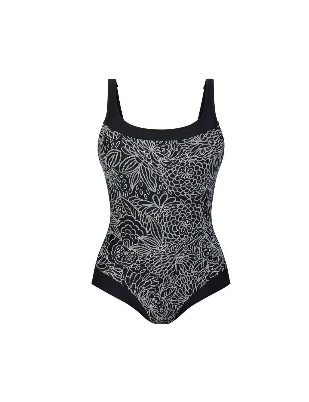 The Colombo swimsuit with prosthesis pockets is a real eye-catcher with its lace look. The black inserts on the legs and the décolleté not only create an exciting contrast to the elegant floral print, but also have a sculpting effect,creating a slimming effect through the waist for a sleeker silhouette. Soft cups, adjustable straps and a functional lining make the Lace de Luxe one-piece a comfortable beach favourite.  Chic and sophisticated, feminine design Non-wired and non-padded Perfect for fuller figures! High quality lining for full opacity and modesty Adjustable straps Prosthesis Pockets Composition: 80% Nylon, 20% Elastane Listed in UK sizes    40386-73823-987577 6344 Swimsuit