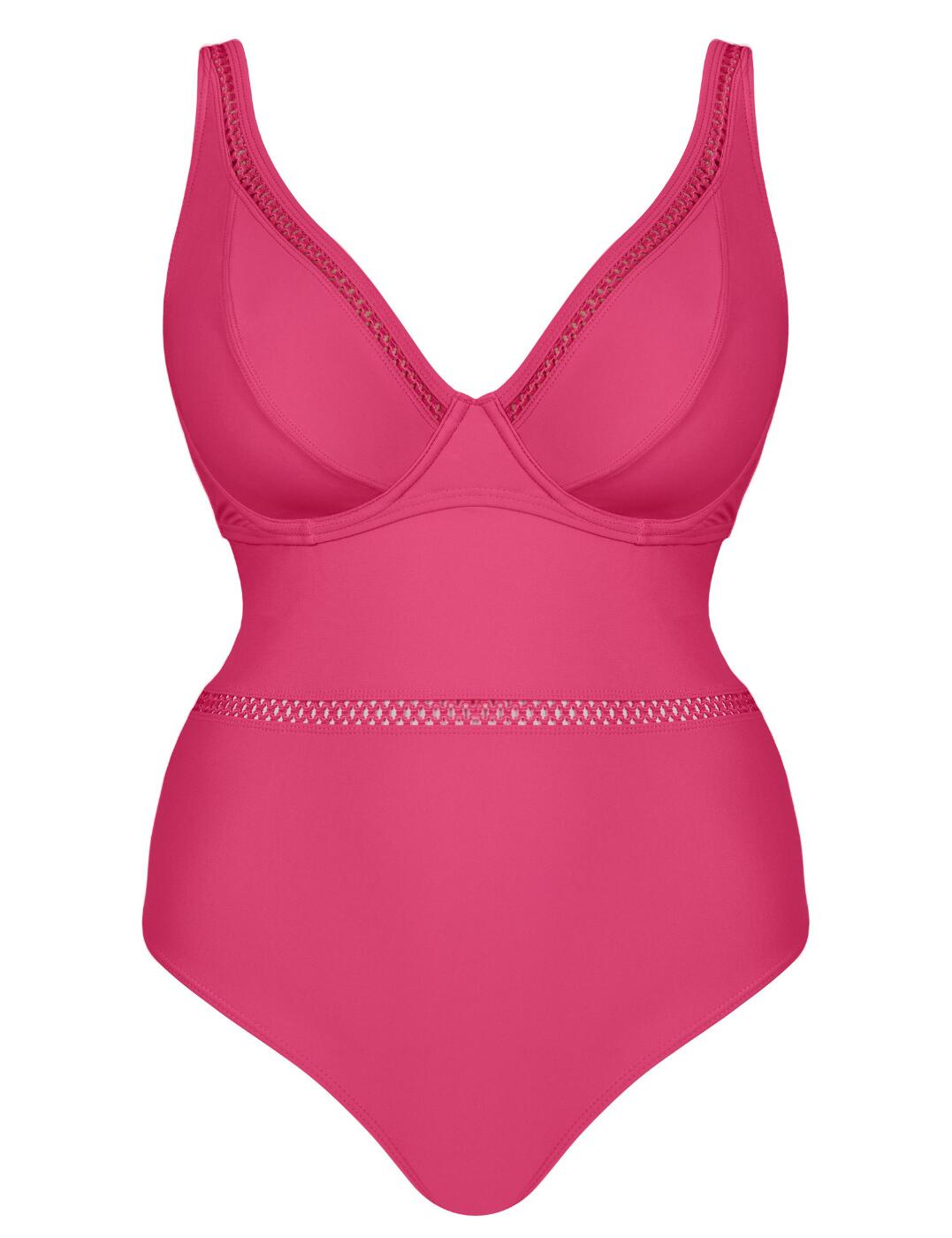 Get ready to touch down to your tropical paradise in this plunging swimsuit from the First Class range by Curvy Kate! The plunge neckline with lightly padded, lined cups will both flatter and accentuate your figure for all to see. Meanwhile, features such as the multiway straps, back clasp fastening and full rear coverage all ensure a comfortable and secure fit. This fashion-forward design features a delicate crisscross cut-out pattern, which adds a stylish touch as well as visually cinching your waist. Made using durable recycled fabrics, this is a more environmentally friendly choice too!  Beautiful plunge swimsuit Deep plunging neckline Stylish crisscross cutouts Adjustable multiway shoulder straps Swimwear clicker back closure Full rear coverage Lightly lined cups Country of origin: China Composition: Main: 80% Recycled Nylon &pipe; 20% Xtra Life Lycra Composition: Lining: 85% Polyester &pipe; 15% Elastane Composition: Mesh: 65% Nylon 35% Elastane Listed in UK sizes  60842-105792-1392339 CS020605 Swimsuit