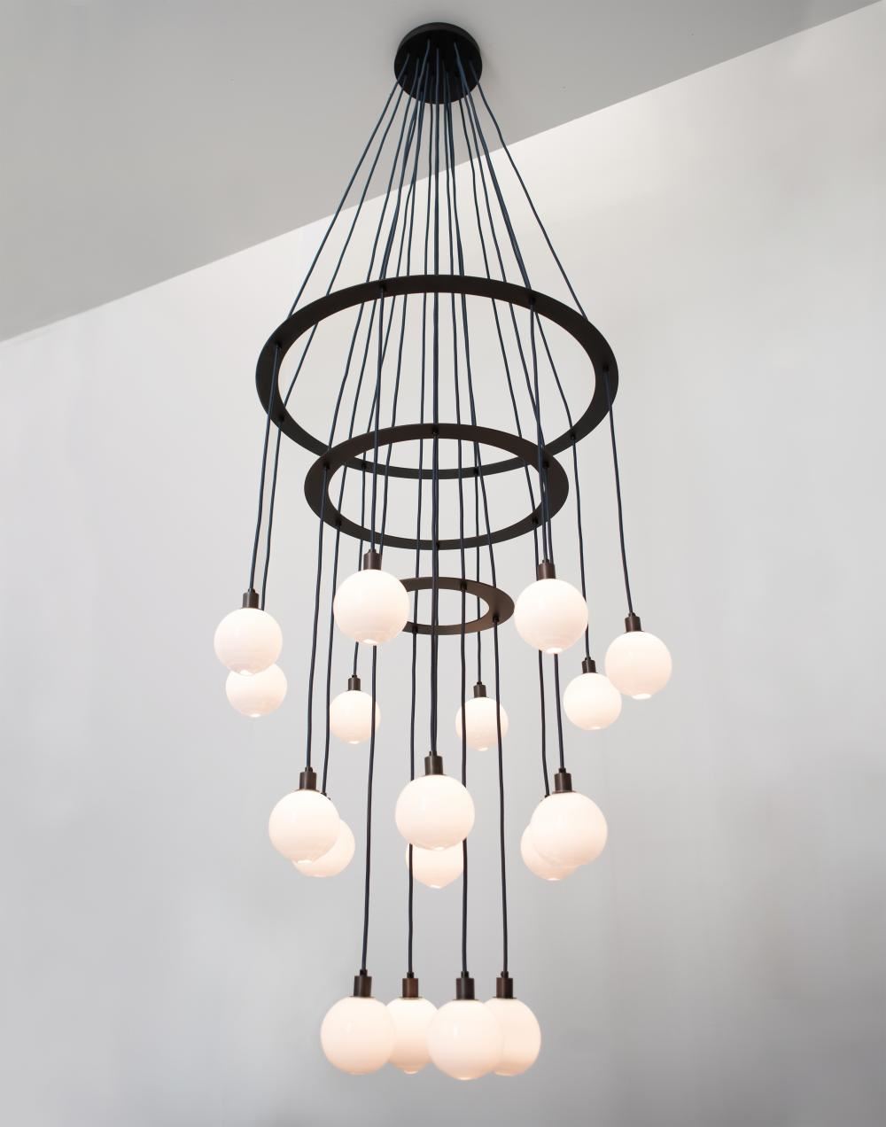 Drape Circle Chandelier 18 Chandelier Brushed Brass Opaque White Gold