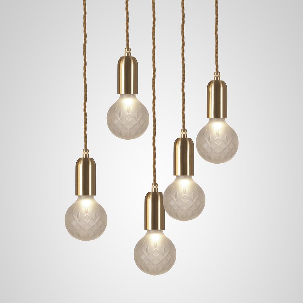 Crystal Bulb Chandelier 5 Piece Chandelier Brushed Brass Frosted Bulb