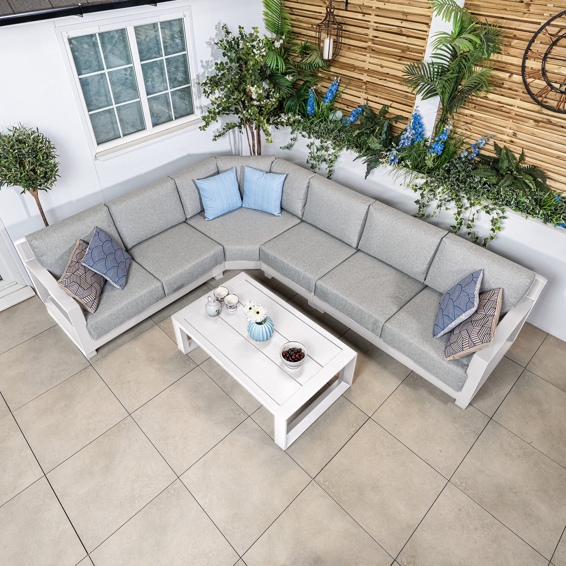Bracken Outdoors Panama Warm Grey Aluminium Rectangular Corner Sofa Set with Coffee Table