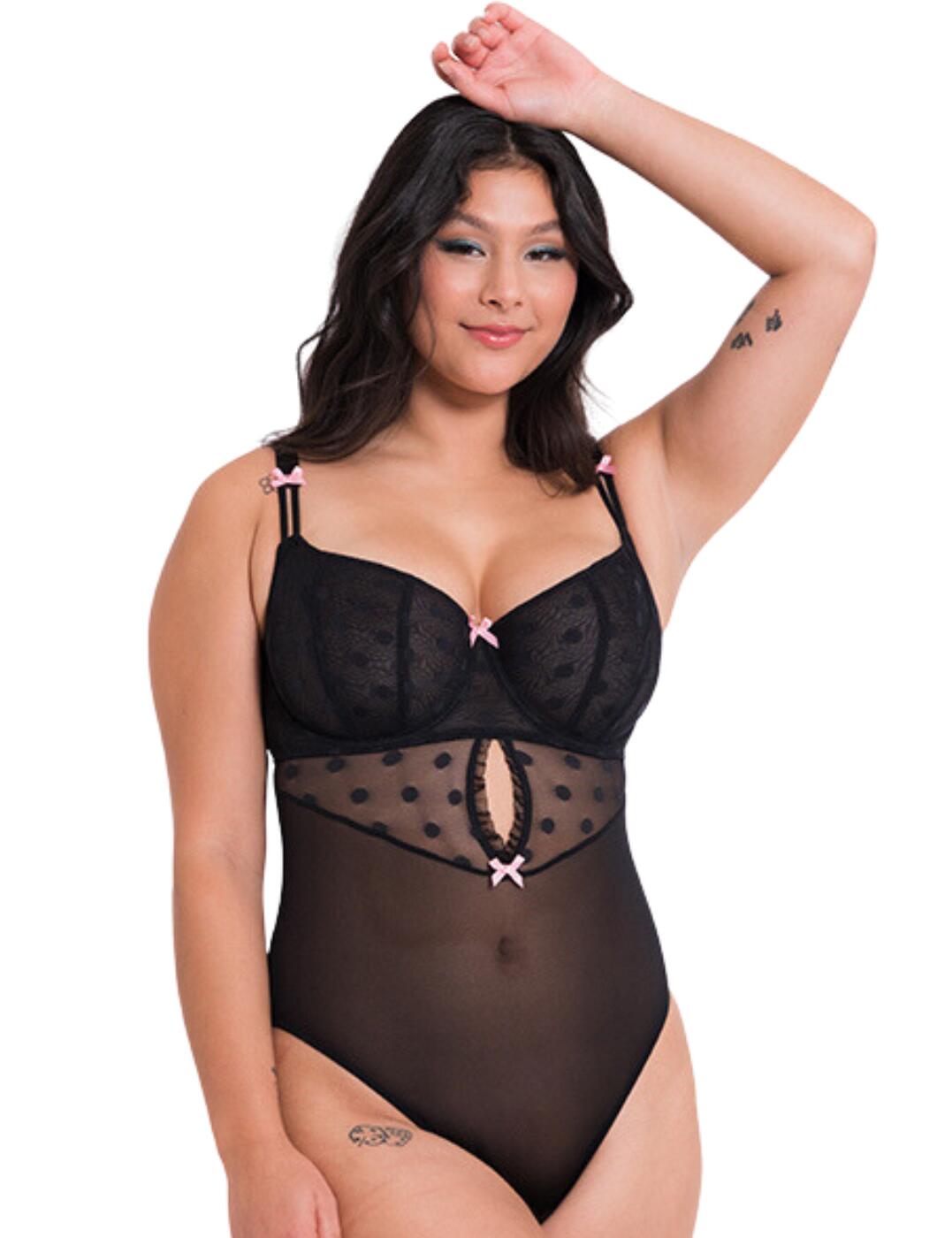Curvy Kate's Frill Me balcony body is perfect for the modern woman who wants to express her flirty and sexy style without compromising on comfort. Featuring a combination of sheer mesh and polka-dot lace, this gorgeous lingerie is sure to make a statement. With frill edges, mini bow details, and balcony-shaped cups, you can feel confident in your own skin while making a stylish statement. For added comfort, the body is underwired and also has an elegant double adjustable strap feature. The centre front and rear have subtle cut-out detailing, giving it just the right amount of sass as you flaunt your curves. Finally, a hook and eye closure and gusset fastening for super easy fitting ensure all-day-long comfort while the cheeky rear coverage finishes off this look. Plus, not only do you get to enjoy all these amazing features but you can also feel good knowing that it's made from recycled materials!  Combination of sheer mesh and polka dot lace Recycled materials Frill edges and mini bows details Balcony-shaped cups Underwired Non-padded Centre front and rear cut out Hook and eye closure and gusset fastening Elegant double adjustable straps Cheeky rear coverage Country of origin: China Composition: Main: 85% Recycled Polyamide &pipe; 15% Elastane Composition: Lining: 100% Polyamide Composition: Lining 2: 100% Polyamide Composition: Wing Mesh: 73% Polyamide &pipe; 27% Elastane Composition: Brief Mesh: 90% Polyamide &pipe; 10% Elastane Composition: Gusset Liner: 100% Cotton &pipe; Excluding trims Listed in UK sizes  60943-105899-1395168 CK066704 Body