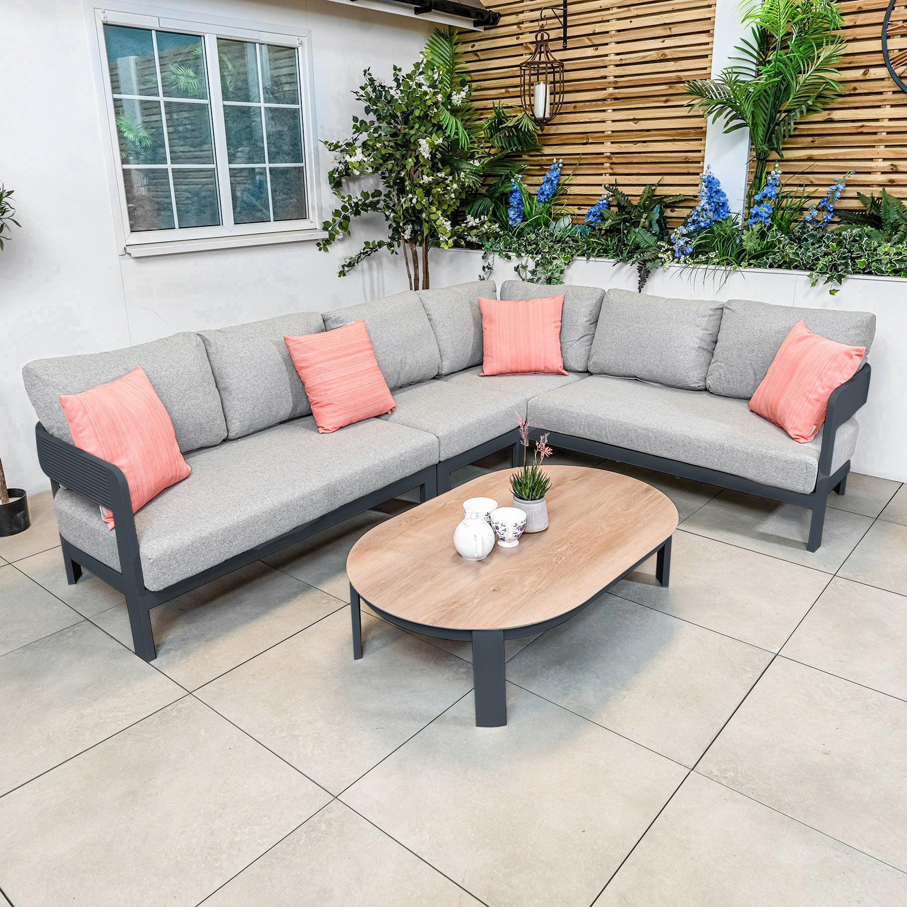 Bracken Outdoors Nevada Anthracite Ripple Aluminium Rectangular Corner Sofa Set with Coffee Table