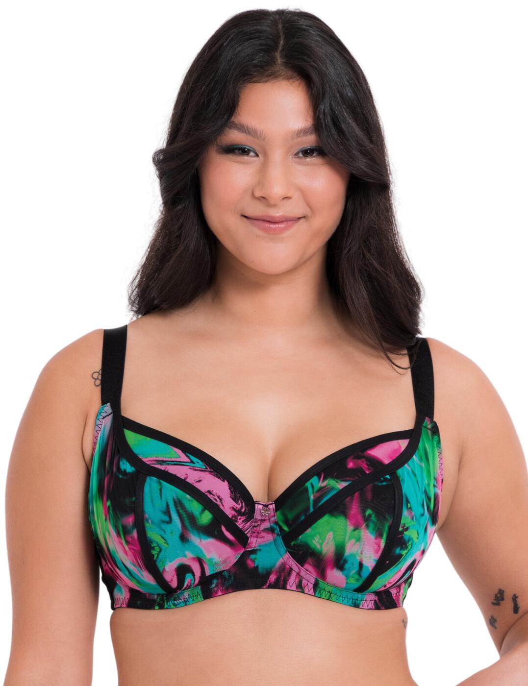 Introducing the Curvy Kate Reality Check balcony bra; an absolute must-have for any stylish, daring woman! This eye-catching lingerie piece is sure to be a statement look. With its contrasting outline and fun design, this balcony bra guarantees to make a statement, no matter what you re wearing. This sleek balcony bra is crafted from recycled materials for an eco-friendly feel that s still incredibly fashionable. It showcases your cleavage beautifully with a rounded uplifted look. It also features an underwire and adjustable thick straps that make it comfortable yet supportive at the same time. A hook and eye closure at the back ensures a perfect fit every time. Adding an extra touch of style, you ll find a mini charm in the centre for a flirty finish what more could you want? Pair this fashionable piece with its matching tanga and we guarantee compliments are coming your way!