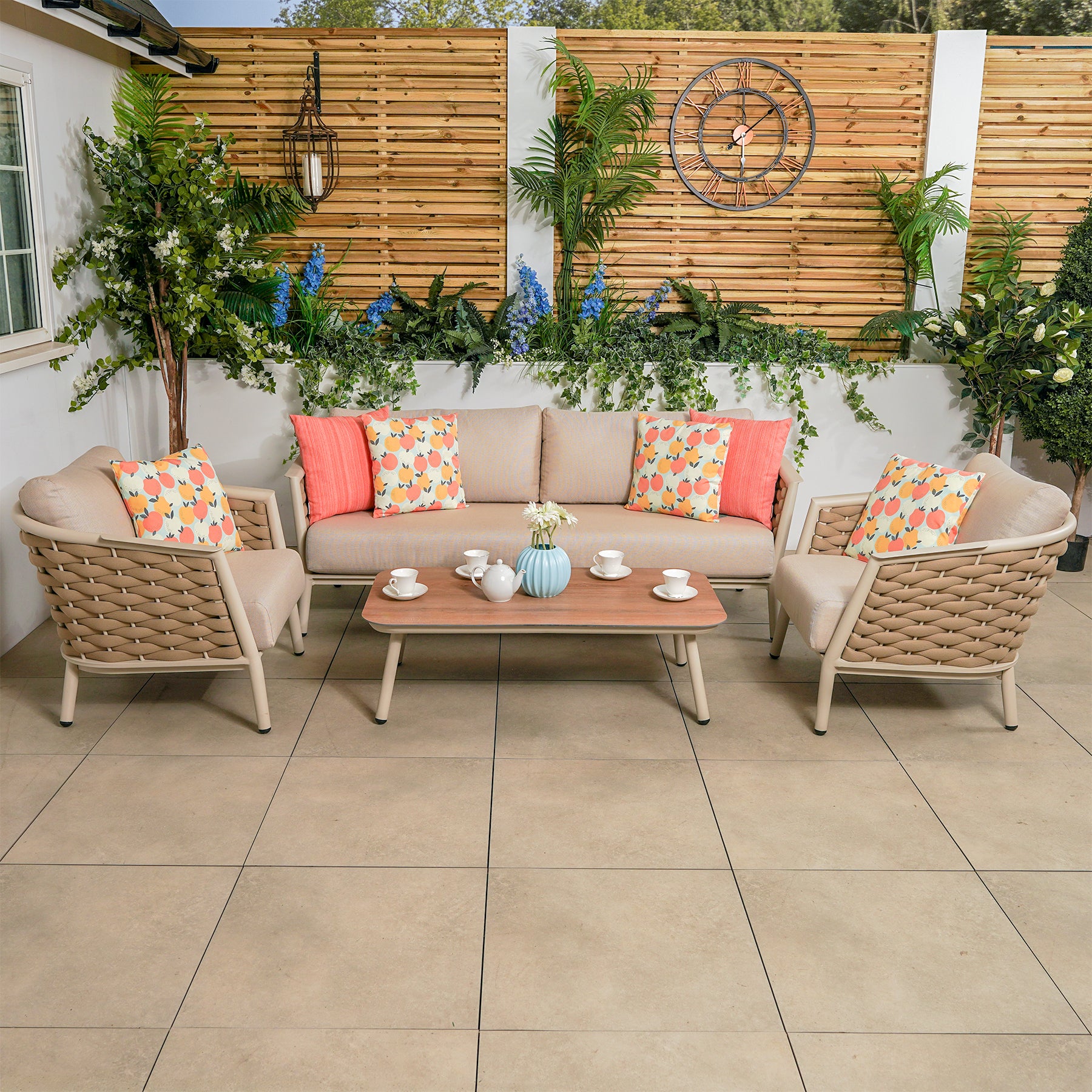 Bracken Outdoors Bermuda Sand Aluminium Rope Lounge Sofa Set with Coffee Table