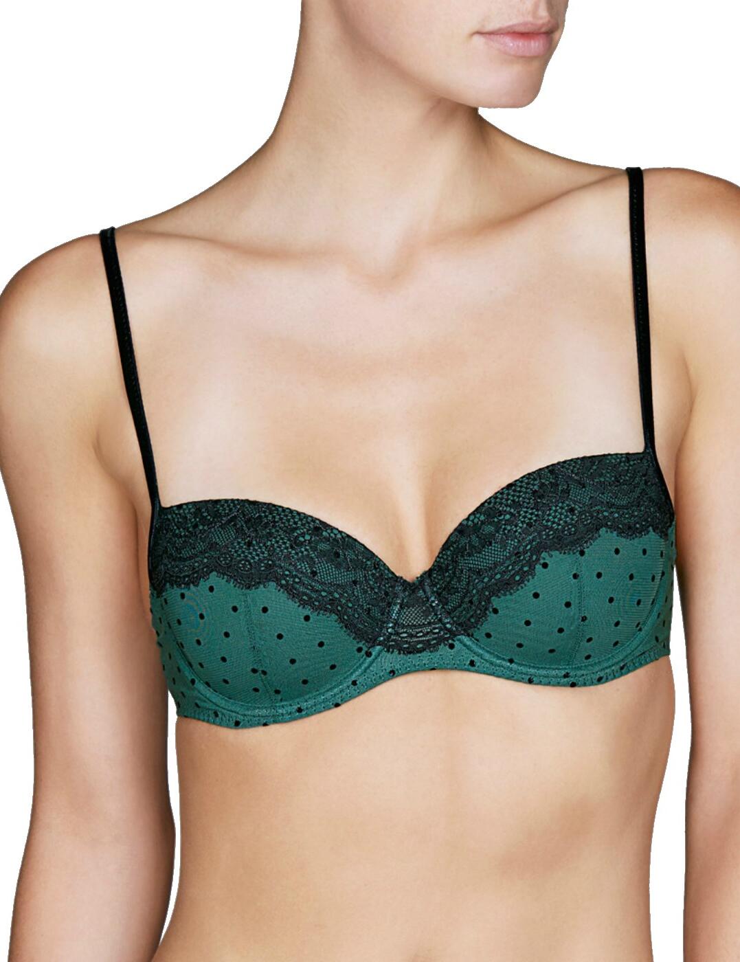 A fabulous new look is just at your fingertips! Indulge in glamorous and high-quality lingerie, with the Saturn collection, by Andres Sarda! Offering a classic and chic, polka-dot design with a contemporary twist, Saturn oozes sophistication and elegance, with decorative, luscious lace to complete the look. This bra is underwired to offer great support and uplift and it is also padded to accentuate cleavage and offer a natural-looking boost. The bra has adjustable straps that can be adapted for an individual fit and secures at the rear with a traditional hook and eye fastening.  Chic and elegant design Comfortable fit Underwired support Padded for uplift Popular balcony style cups Beautiful lace on the upper cups Adjustable straps Hook and eye closure at the rear Composition:- 69% Polyester &pipe; 28% Polyamide &pipe; 3% Elastane &pipe;  Listed in UK sizes  41008-75037-997690 3306914 Padded Balcony Bra