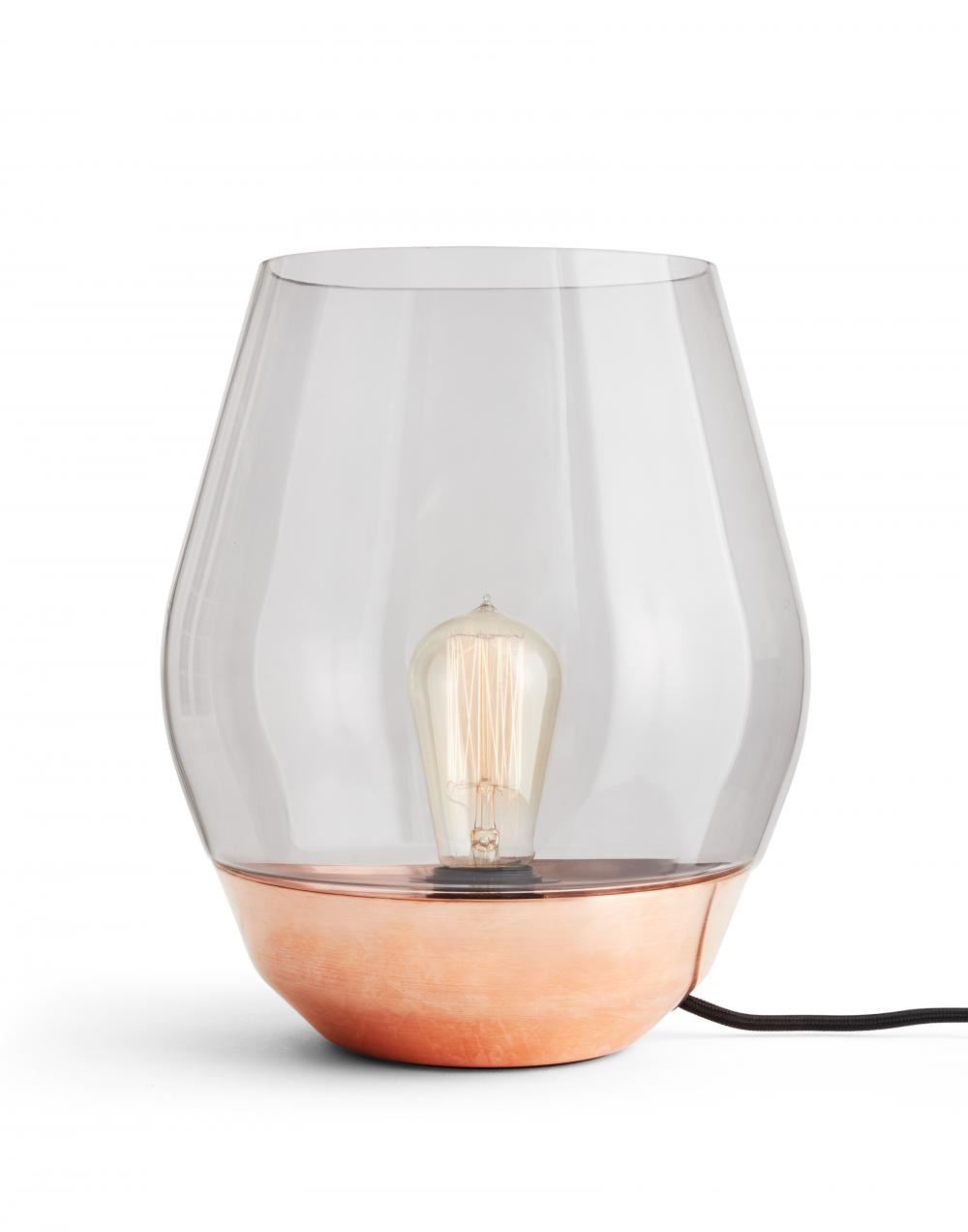 Bowl Table Lamp Raw Copper With Light Smoked Glass