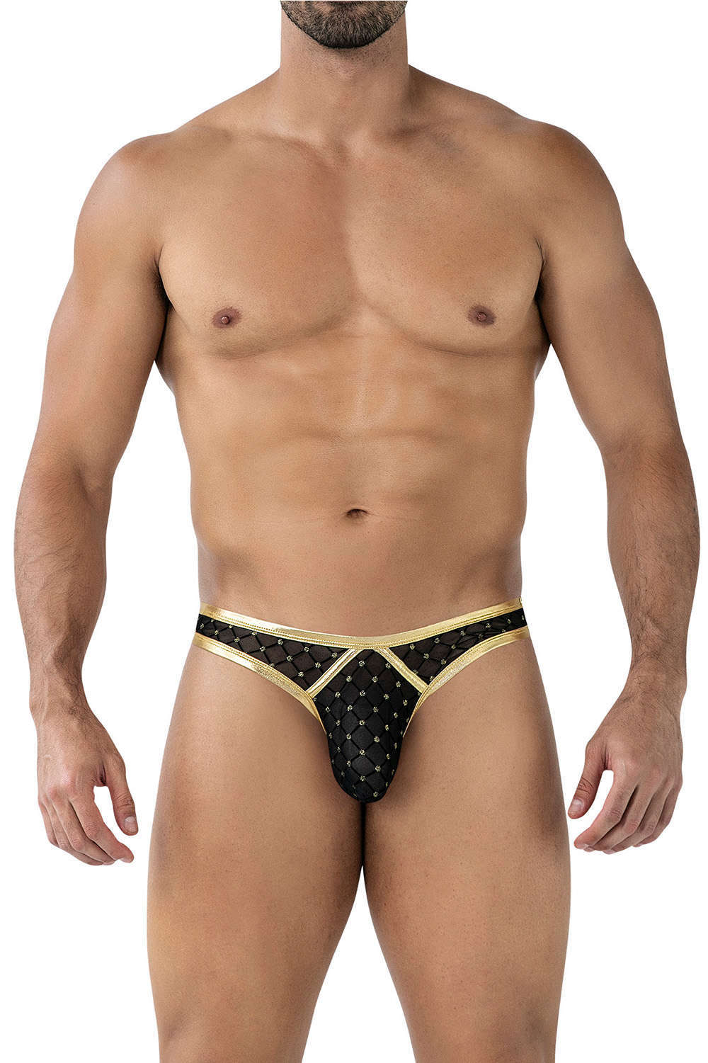 Shop enhancing Cut4Men R4VAGE Support Thong men’s pouch underwear in see through mesh with shiny metallic trim. More sexy skimpy male lingerie online