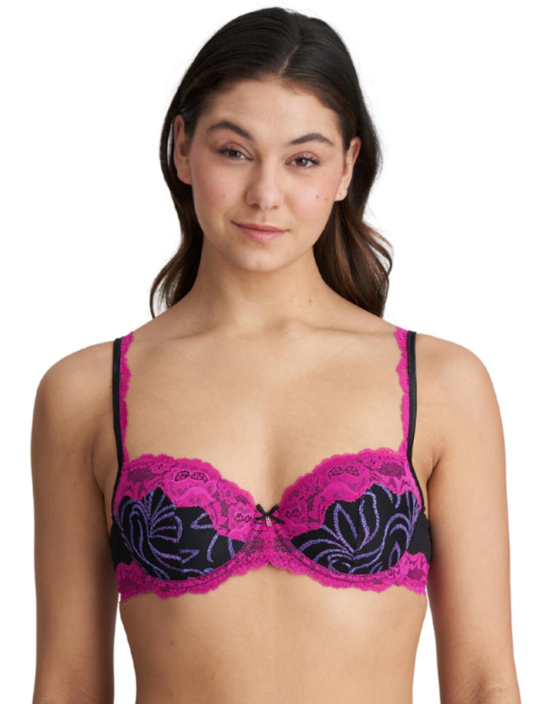 Embrace true luxury with the Marie Jo Adelade balcony bra this season. Crafted with glamour and style in mind, this beautiful design features delicate lace and embroidery throughout the cups, creating a look of style and sophistication that will elevate any lingerie set. With feminine details like sheer tulle with intricate embroidery, plus vibrant floral lace on the edges of the cups and underband, this balcony bra is truly unique. There is also a cute bow detail to the centre front and a dainty diamante charm for a truly luxurious finish. Extending further into style, adjustable shoulder straps are designed with tantalizing lace adornments while a back hook and eye closure ensure the perfect fit every time. Discover your true beauty wearing Marie Jo's Adelade balcony bra - you can also complete your look with matching coordinates available.