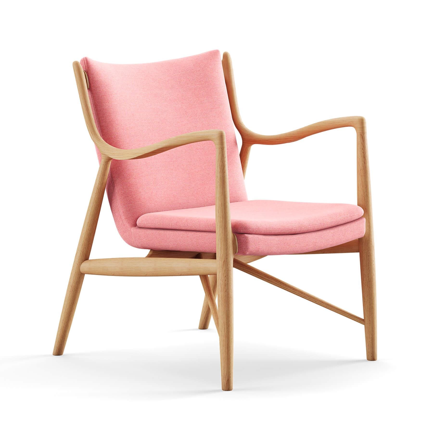 Finn Juhl The 45 Chair - Oak Dark Oil, Watercolour Rose Quartz Pink Designer Furniture From Holloways Of Ludlow