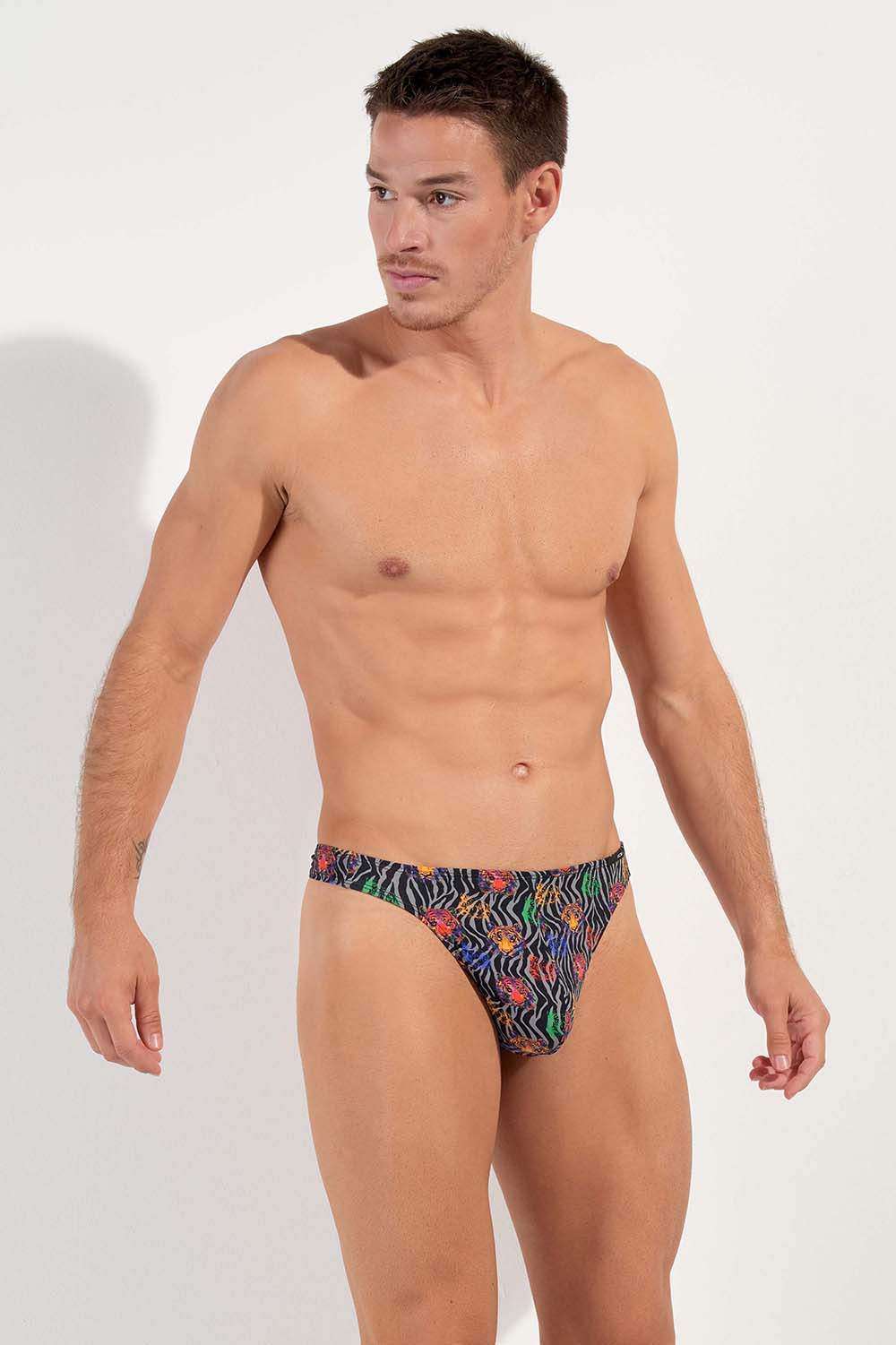 Ultra silky HOM FUNKY STYLE G-String men’s underwear thong slips in fab multicolour botanical print. Shop exclusive male string briefs – lots more online