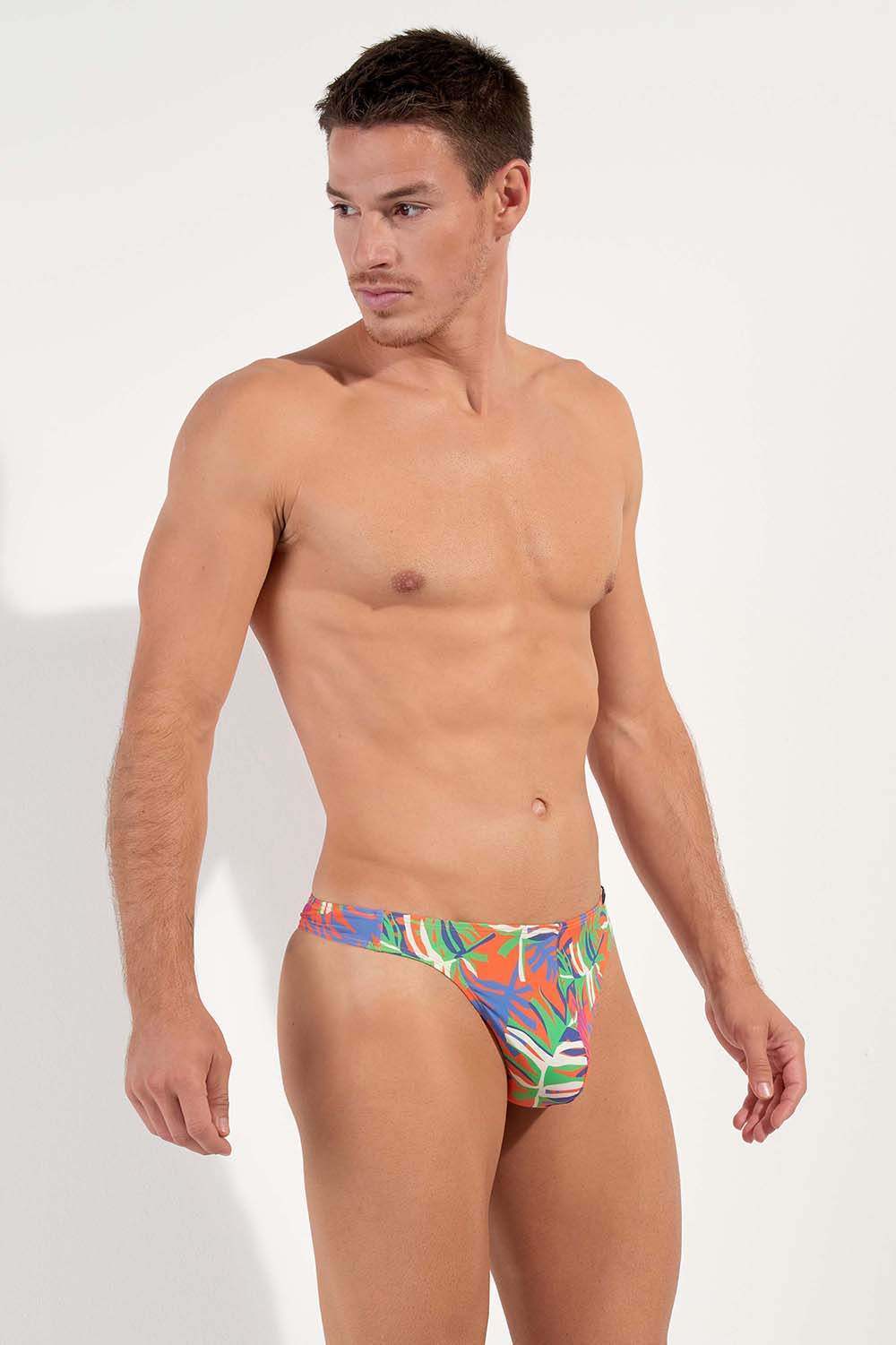 Ultra silky HOM FUNKY STYLE G-String men’s underwear thong slips in fab multicolour botanical print. Shop exclusive male string briefs – lots more online