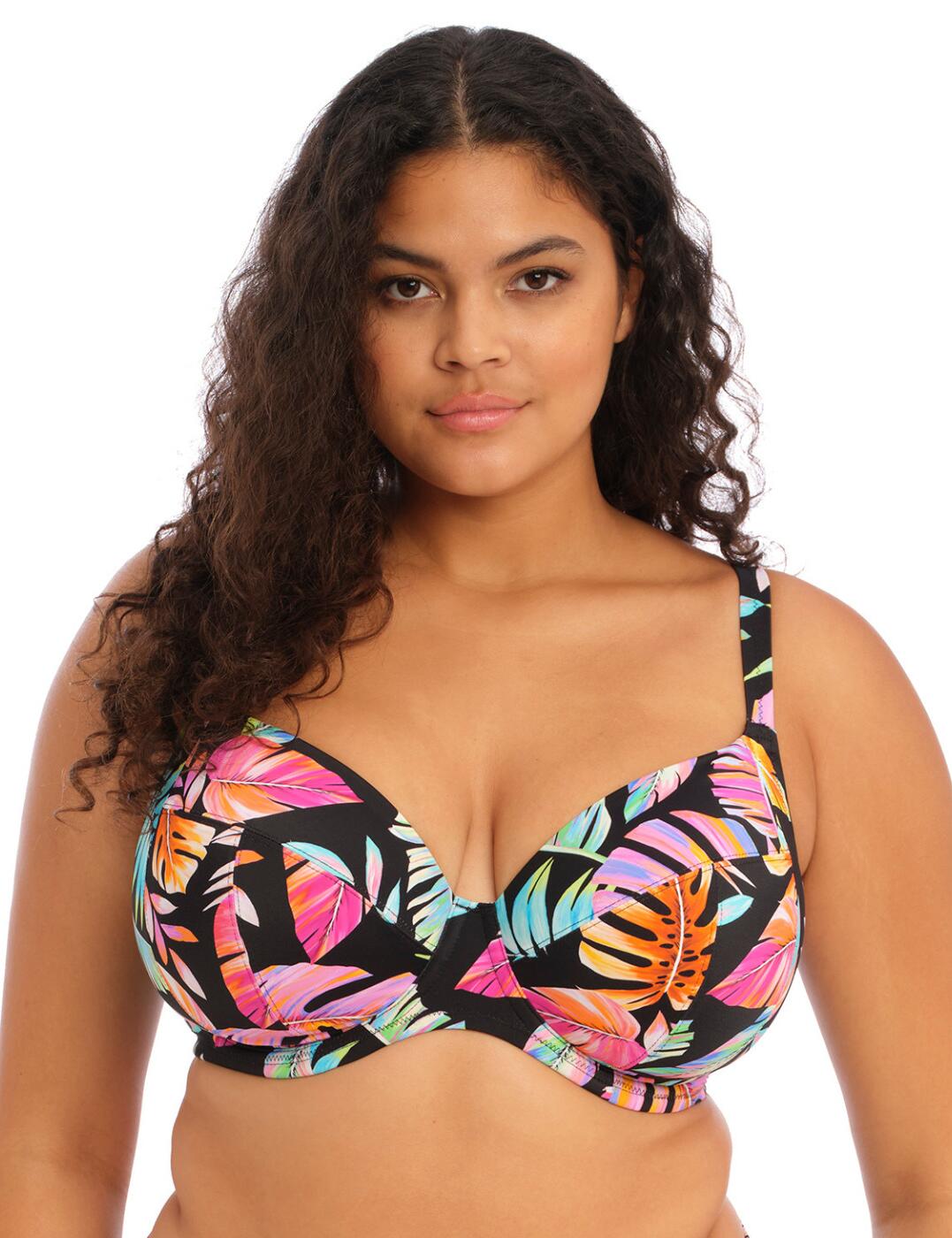 Get ready to turn heads in the Elomi Tropical Falls underwired plunge bikini top. This eye-catching swimwear is designed with maximum style and comfort in mind. The plunge bikini top has soft non-padded cups, featuring an underwire for a secure and supportive fit. Powernet back lining makes for additional comfort and support, while the concealed elastic neckline ensures that the bikini top fits perfectly. For added convenience, it allows for an individual fit with a hook and eye closure and adjustable straps. The fully lined lightweight fabric presents an eye-catching tropical print, making this piece a must-have for stylish women looking for fashionable swimwear. And to finish off the perfect look, matching items are also available.  Plunge bikini top Soft non-padded cups Supportive underwire Powernet back lining for additional support Concealed elastic neckline for ease of fit Hook and eye closure and adjustable straps Eye-catching tropical print Fully lined lightweight fabric Matching swimwear is also available Country of origin: Indonesia Composition: 84% Polyamide &pipe; 16% Elastane Listed in UK sizes  61105-106065-1399795 801502 Plunge Bikini Top