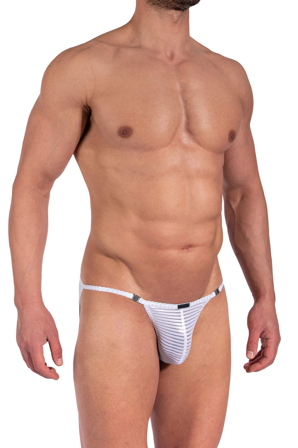 Shop glistening Manstore M2375 Stripper Tanga Brief men’s underwear in semi transparent stripes. Sexy male slips with quick release clips. Buy online