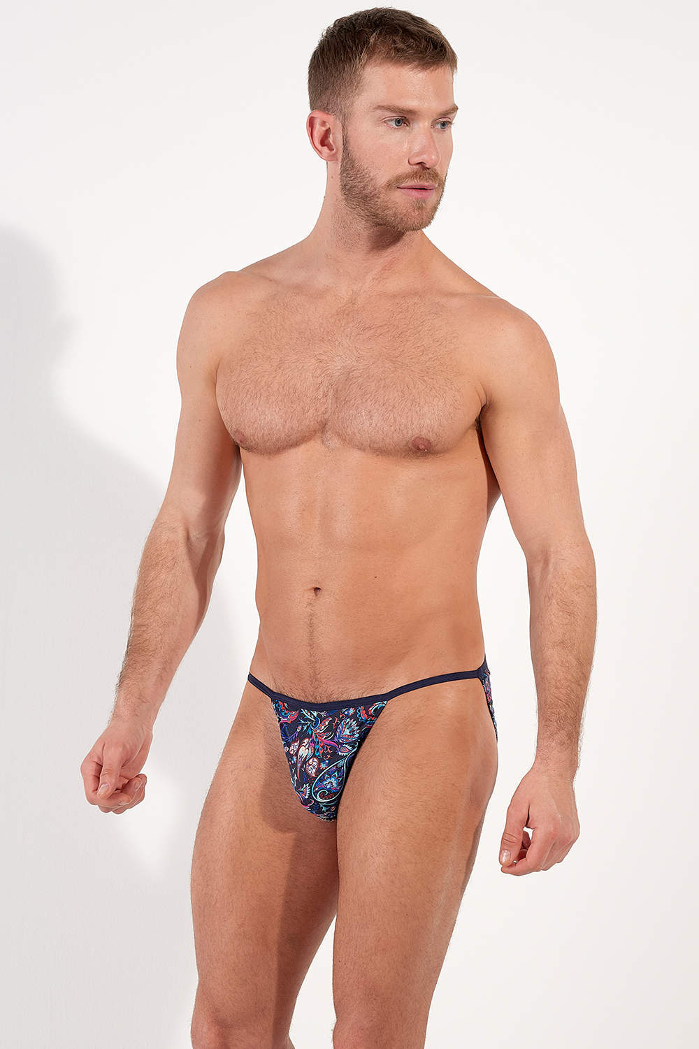 HOM FUNKY STYLE Tanga Brief men’s underwear in multicolour limited edition print. Shop luxury silky low rise male slips with a lined pouch. Buy online