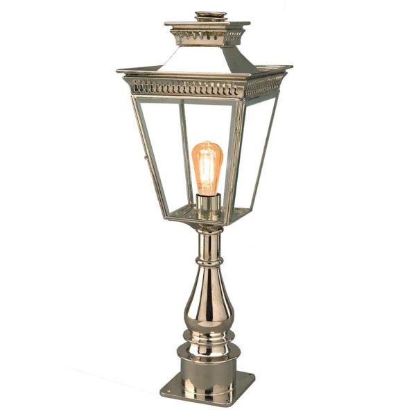Limehouse Pagoda Pillar Lamp Polished Nickel Outdoor Lighting Outdoor Lighting Silver