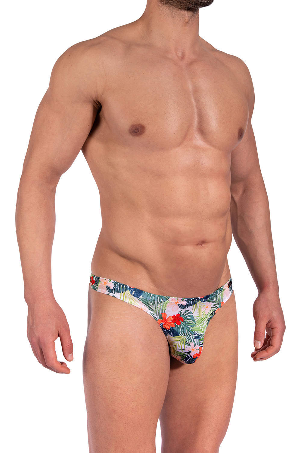 Olaf Benz RED2365 Mini String men’s underwear thong briefs in multicolour tropical print. Shop luxury silky male slips – more skimpy undies online