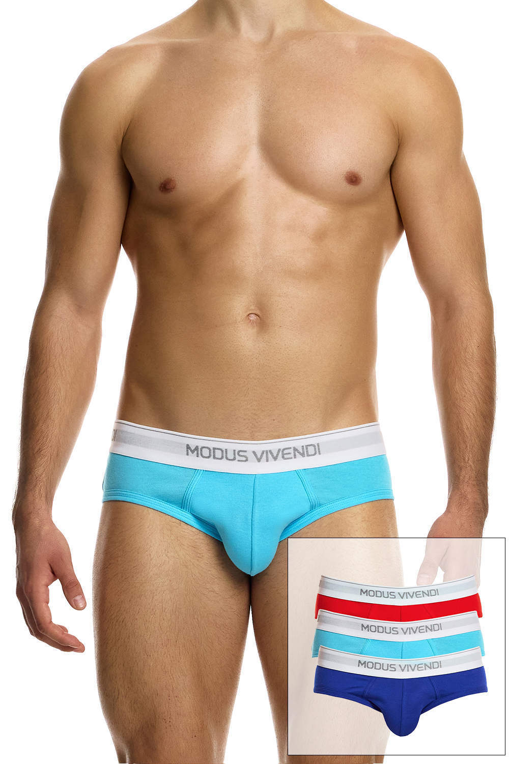 Modus Vivendi 100% Cotton Staple Brief 3 Pack men’s underwear luxury basics. Shop multipack male bikini midi slips – fabric in great colours!