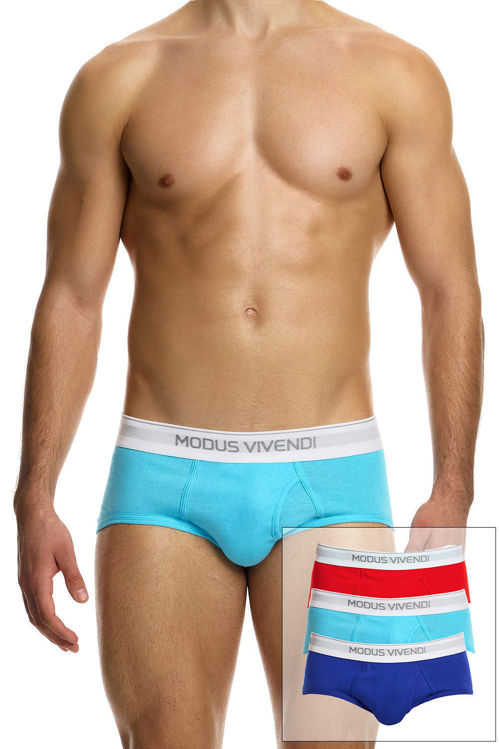 Superb multipack Modus Vivendi 100% Cotton Staple Fly Brief 3 Pack men’s underwear. Shop eco-friendly male midi slips online. Ship worldwide
