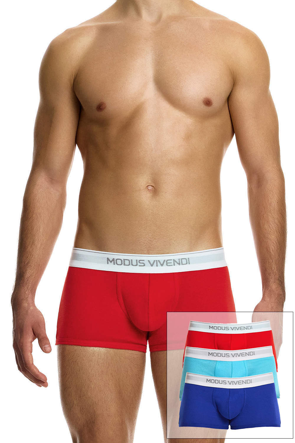 Shop Modus Vivendi 100% Cotton Staple Boxer 3 Pack men’s underwear trunk briefs. Multipack male shorts in eco fabric. International delivery