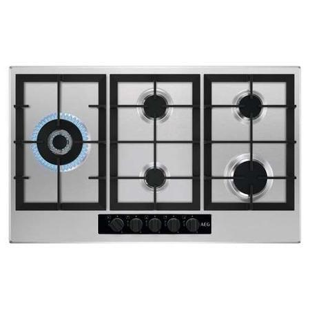 Aeg Hgb95522ym 86cm Five Burner Gas Hob With Cast Iron Pan Stands Stainless Steel