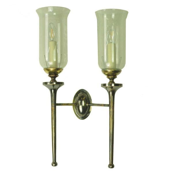 Twin Grosvenor Wall Light With Storm Glasses Light Antique Shown