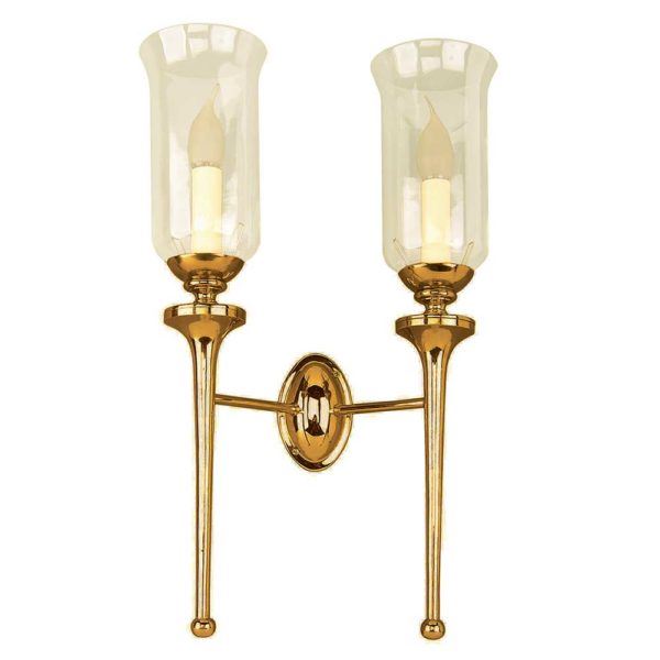 Twin Grosvenor Wall Light With Storm Glasses Lacquered Polished Brass