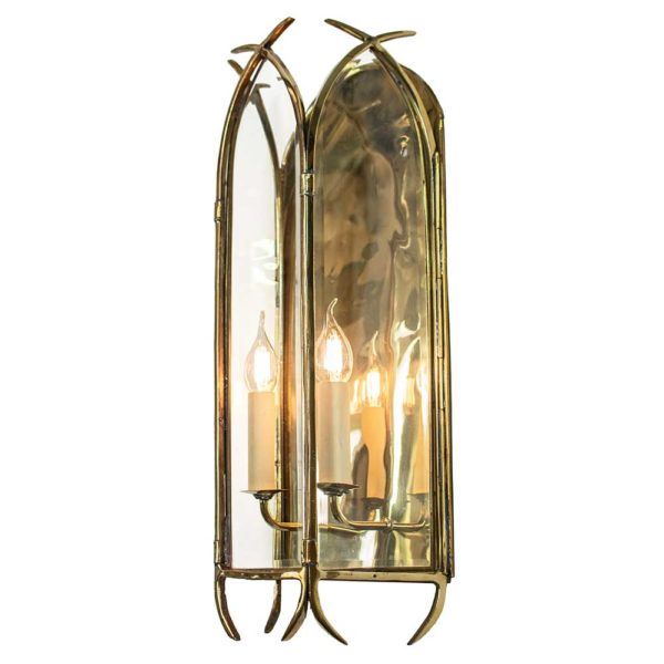 Large Gothic Wall Lantern Lacquered Polished Brass